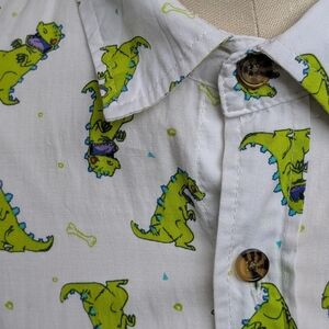Vintage Nickelodeon White and Green Casual Button Down Shirt (RARE)